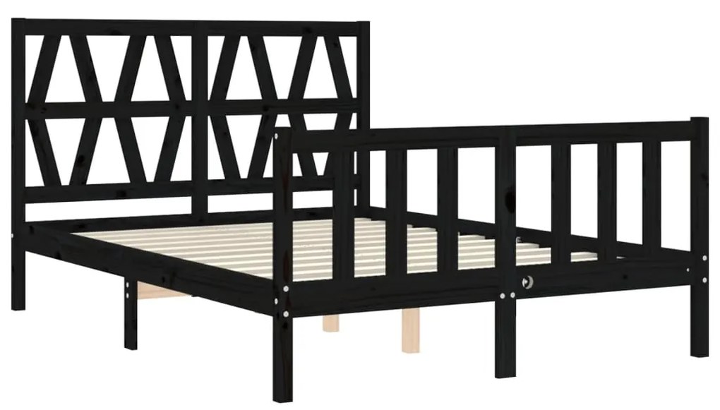 Estrutura de cama com cabeceira 140x190 cm madeira maciça preto