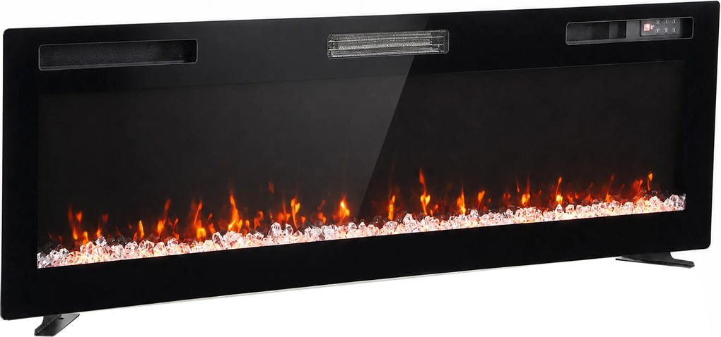 HOMCOM Lareira Elétrica Embutida, Parede e De Pé Slim 153 cm com Comando, 900/1800W, Timer, 35㎡,Preto | Aosom Portugal
