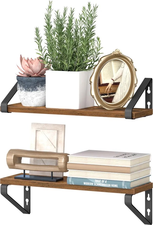 Conjunto de 2 prateleiras estante suspensa 12,7 x 40 x 11,2 cm castanho-preto