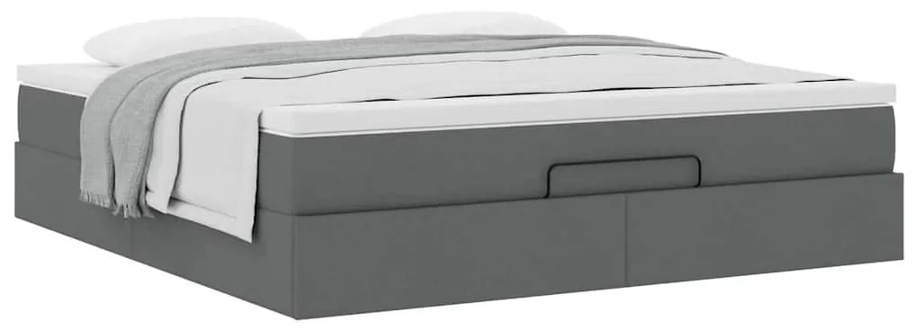 Estrutura de cama otomana com colchão tecido cinzento escuro