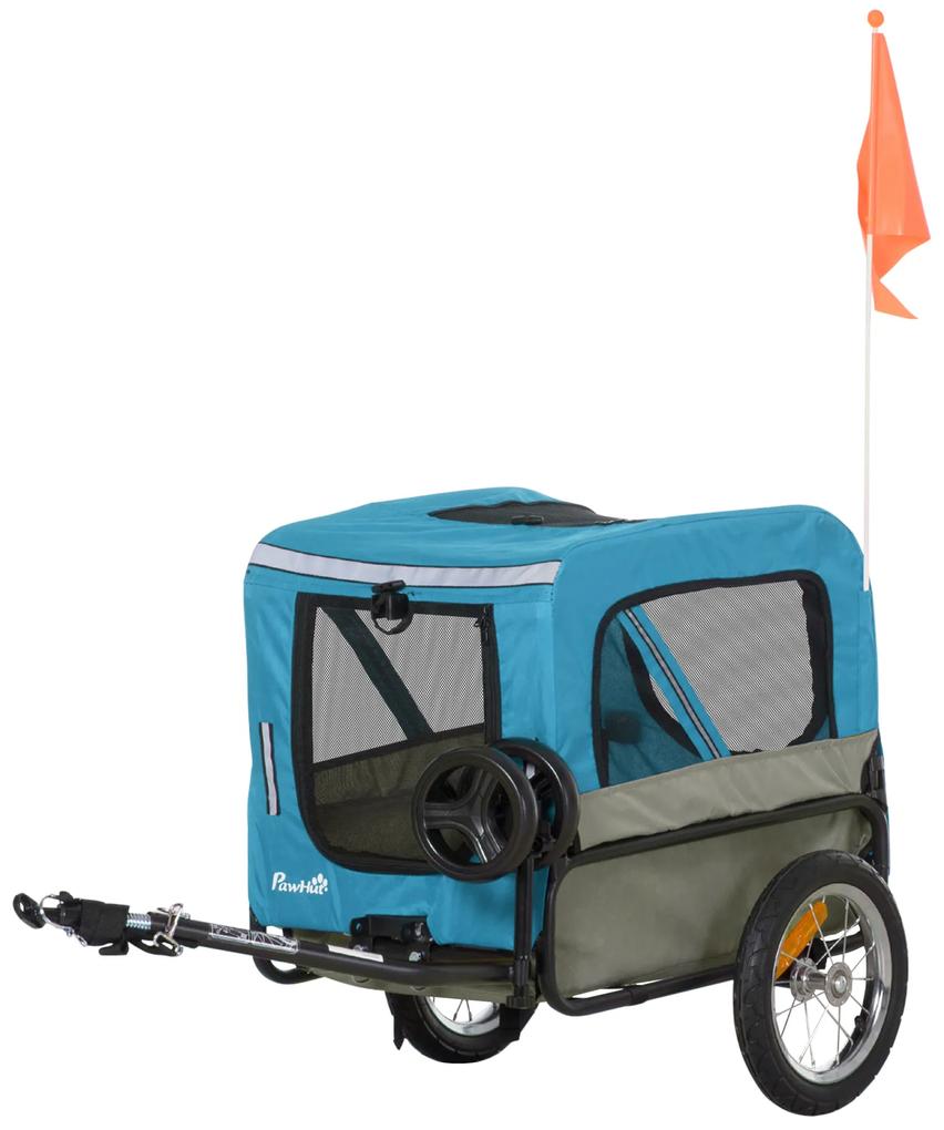 PawHut Reboque de Bicicleta para Cães 2 em 1 Carrinho para Animais de Estimação com Cinto de Segurança 129x55,5x92cm Azul | Aosom Portugal