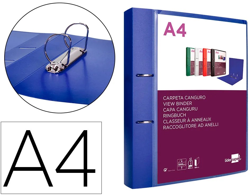 Carpeta Canguro 2 Anillas 40 mm Mixtas Polipropileno Din A4 Azul Translicudo