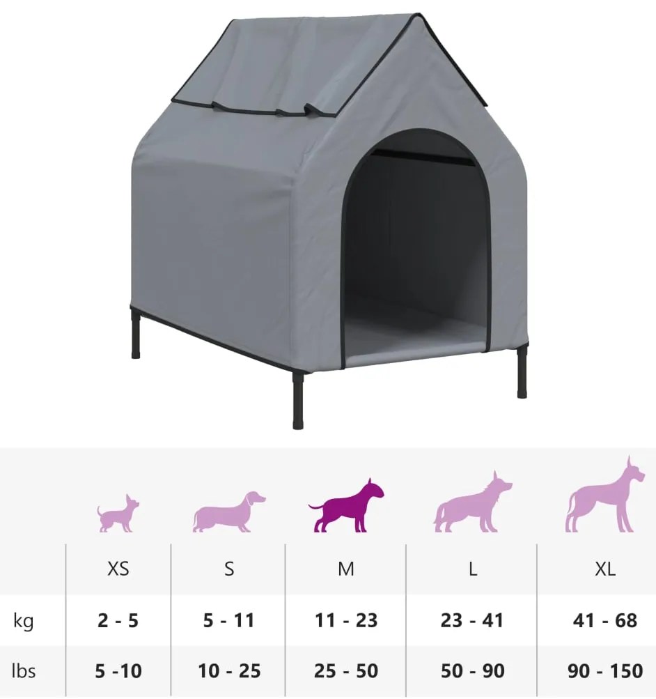 Casota para cães tecido oxford e aço cinza-claro