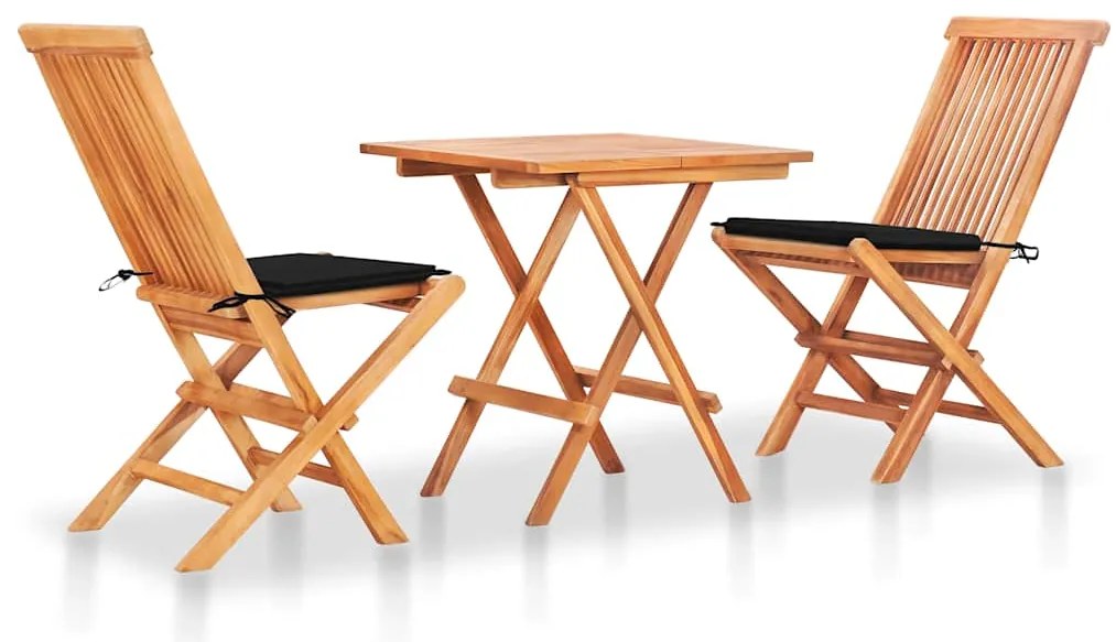 Conjunto bistrô c/ almofadões pretos 3 pcs teca maciça