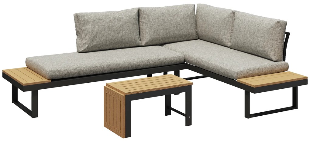 Outsunny Conjunto de Jardim de 3 Peças Móveis de Exterior com 2 Sofás de 2 Lugares e Mesa de Centro Versátil Conjunto de Sofá de Exterior  Cinza | Aosom Portugal