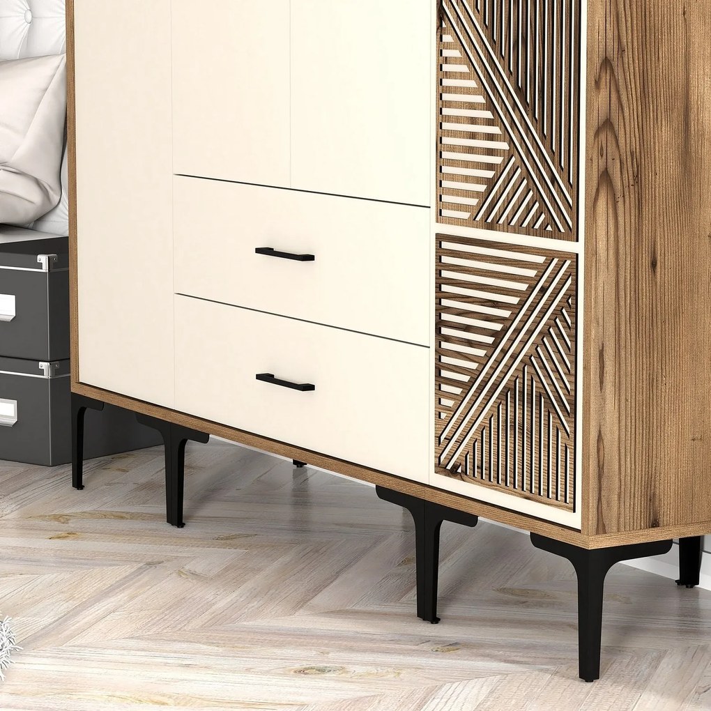 Guarda-roupa Kumsal STP – Nogueira e Creme – 160 cm x 47,5 cm x 201,4