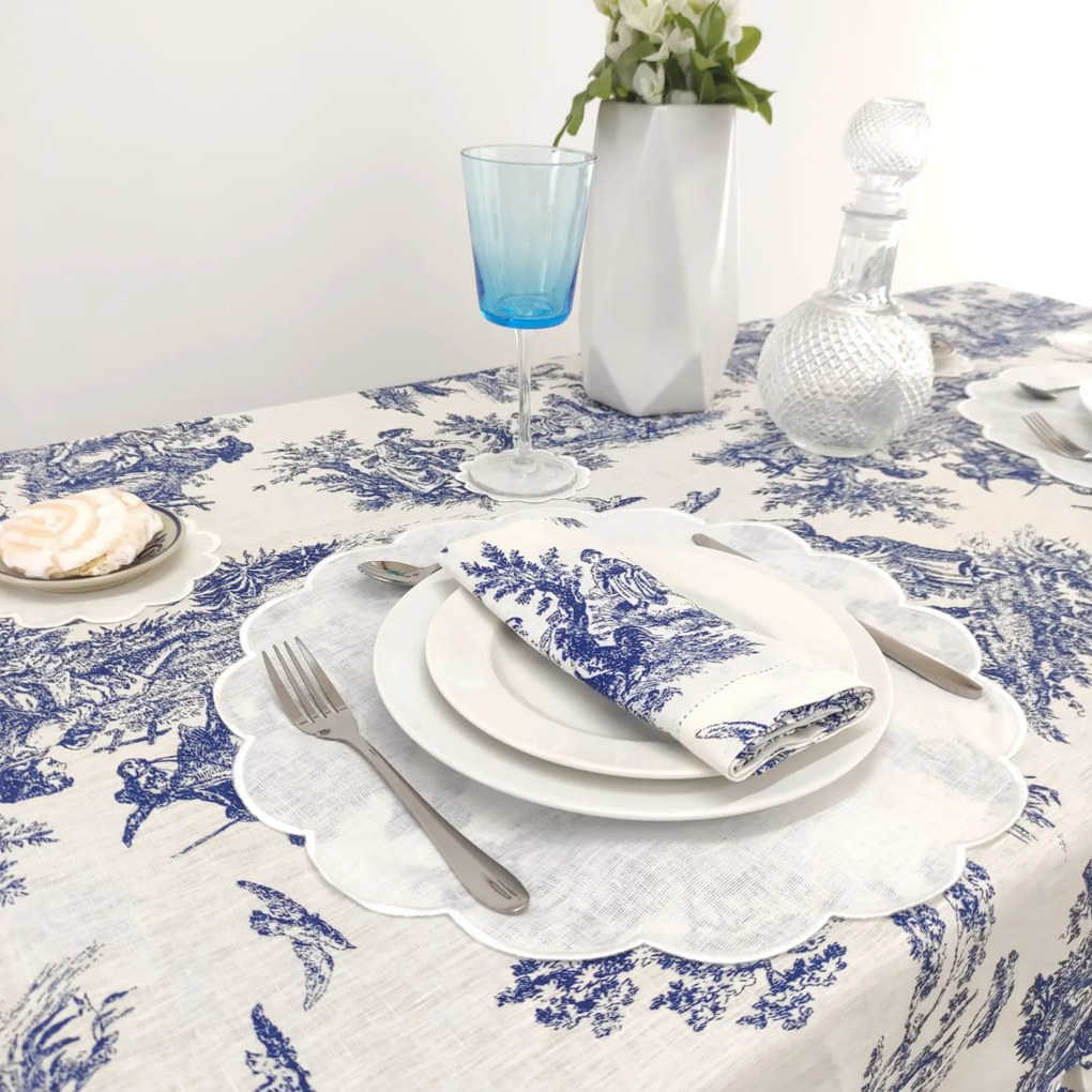 Toalha de Mesa Linho COL Toile de Jouy Blue Folho