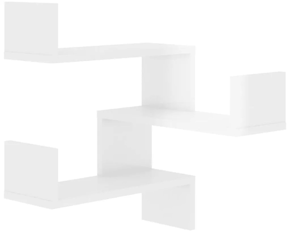Estantes canto p/ parede 2pcs deriv. madeira branco brilh.
