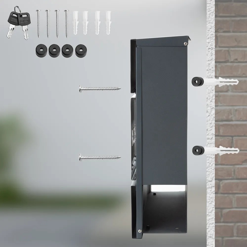 Caixa de correio com design e compartimento para jornais 37 x 11 x 36,5 cm Antracite + Cinzento