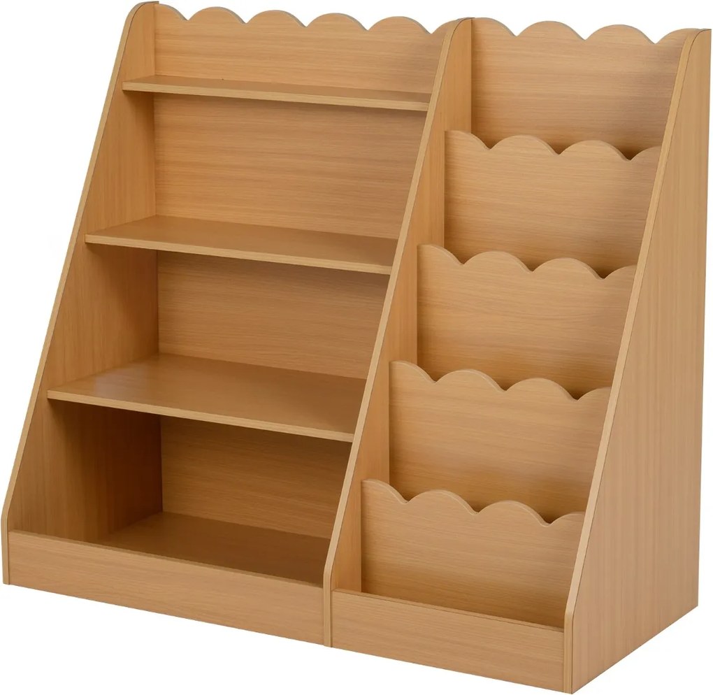 Estante infantil para livros 90 x 40 x 80,5 cm com espaço de arrumação aberto para quarto, sala de jogos e creche, estilo natural