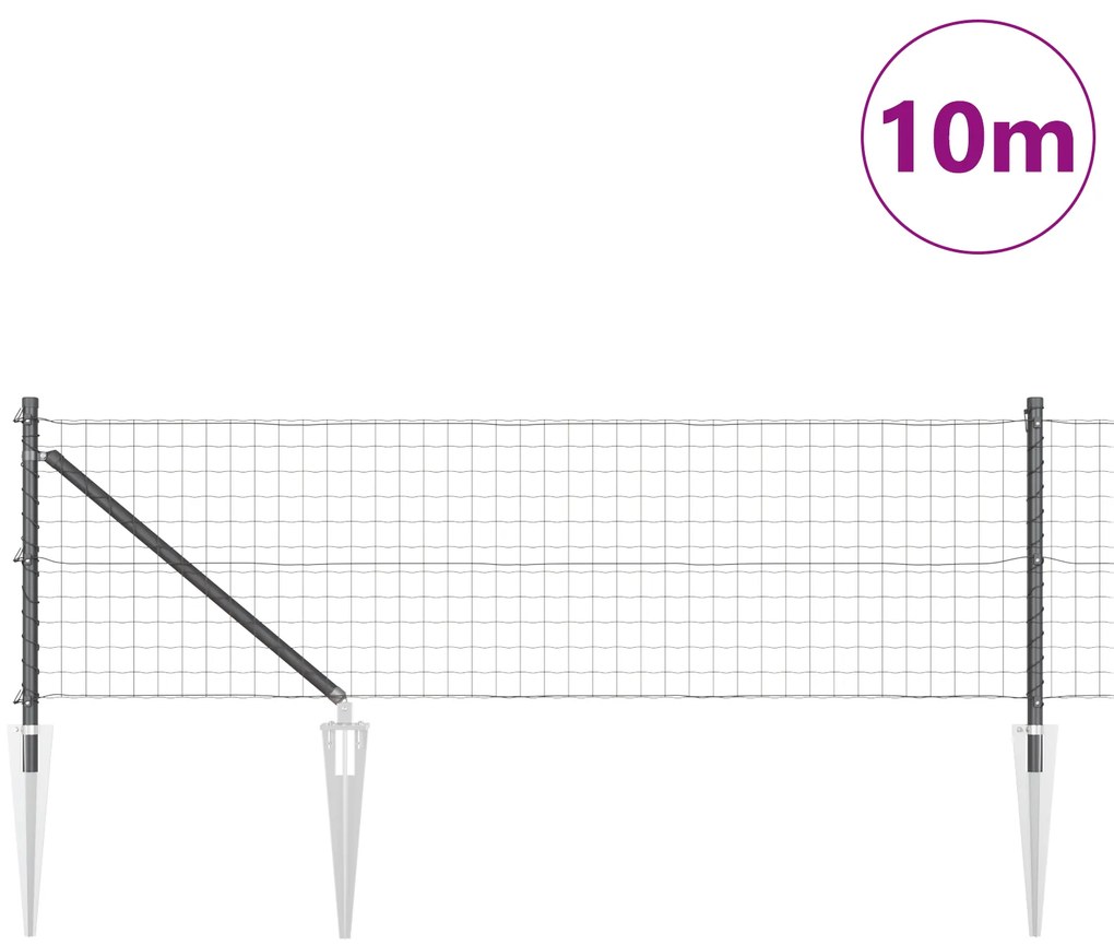 Cerca Euro com 7 Postes de Espinho 0.8x10 m Aço Galvanizado Cinza