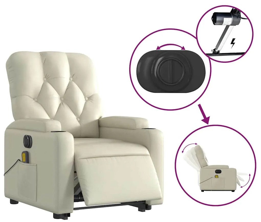 Poltrona reclinável elevatória elétrica couro artificial creme