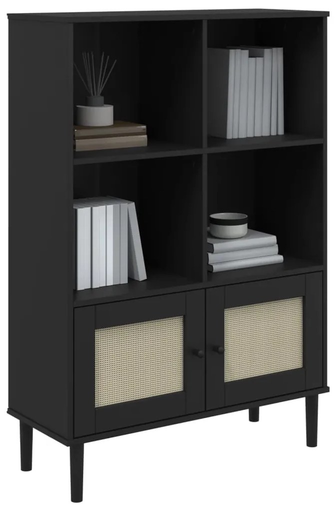 Estante SENJA aspeto de vime 90x35x130 cm pinho maciço preto