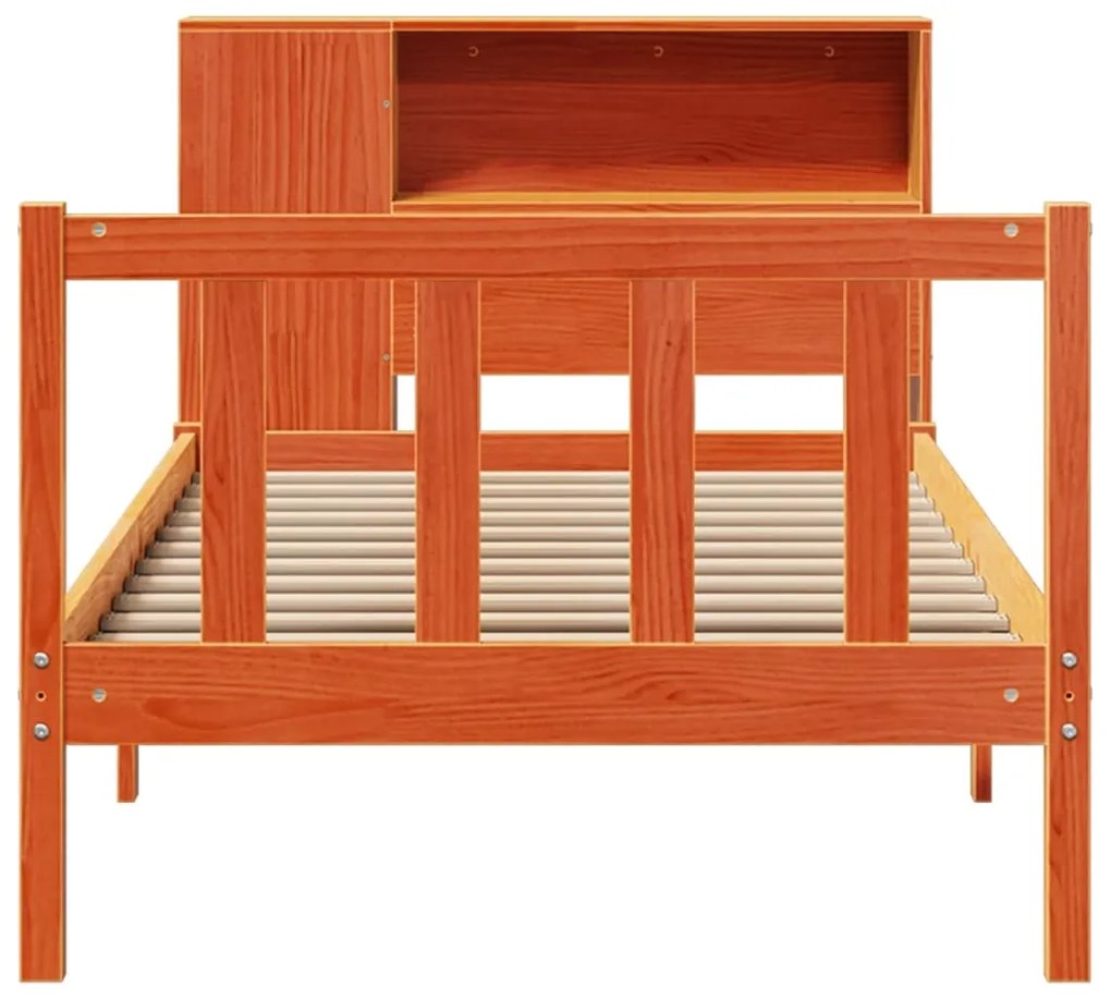 Cama com estante sem colchão 90x200cm pinho maciço castanho-mel