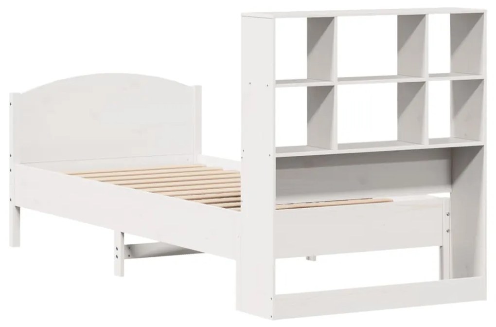 Cama com estante sem colchão 75x190 cm pinho maciço branco