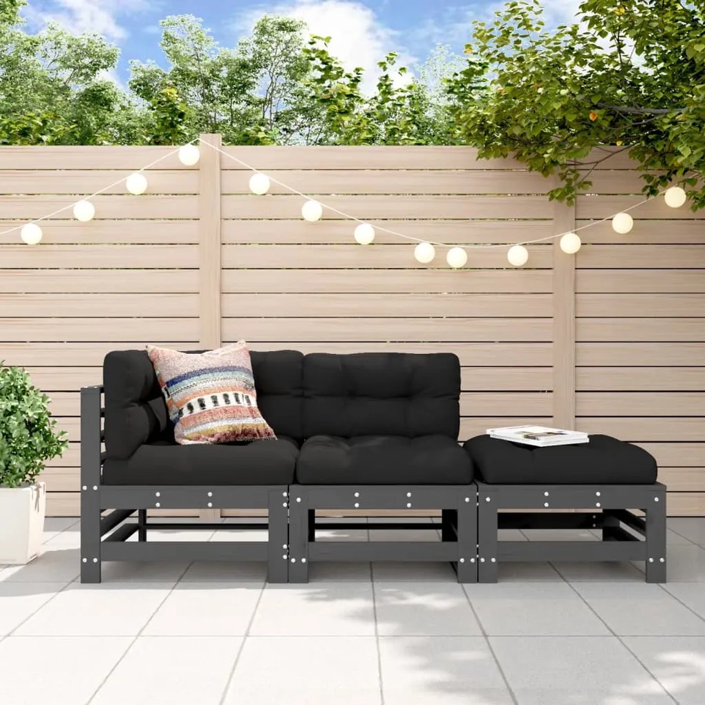vidaXL 3 pcs conjunto lounge de jardim madeira de pinho maciça cinza