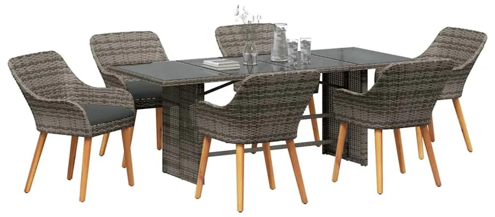 Conjunto de Jantar para o Jardim com 7 Peças em Cinza Polirattan