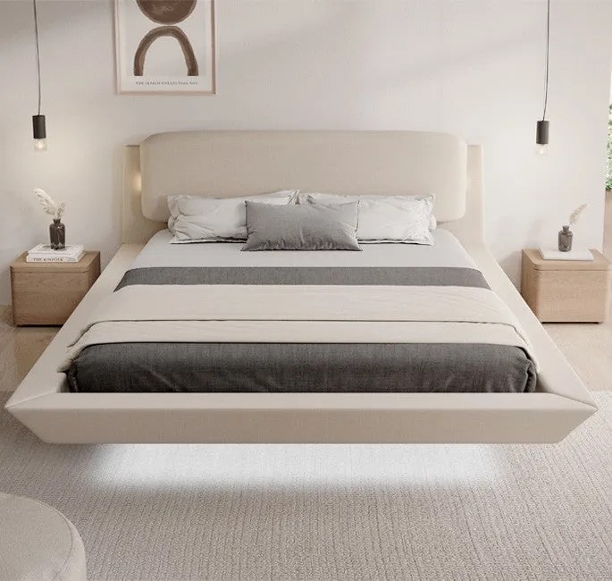 Cama de Casal Flutuante "Beatrice" em Bege - 150x190 cm – Design Moder