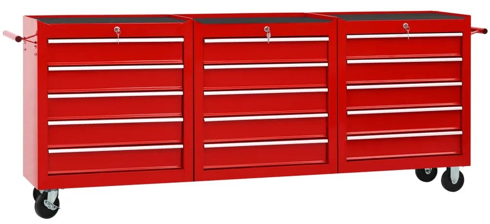 vidaXL Carrinho de ferramentas com 15 gavetas aço vermelho