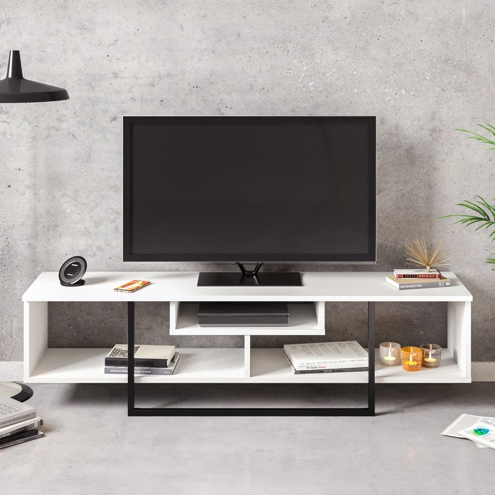 Móvel TV Asal – Branco/Preto – 149,4x40,2x35,2 cm