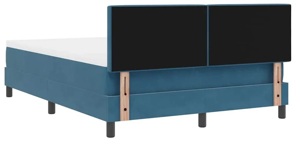 Cama Box Spring vidaXL com Colchão e LED Azul Escuro 140x190 cm Veludo