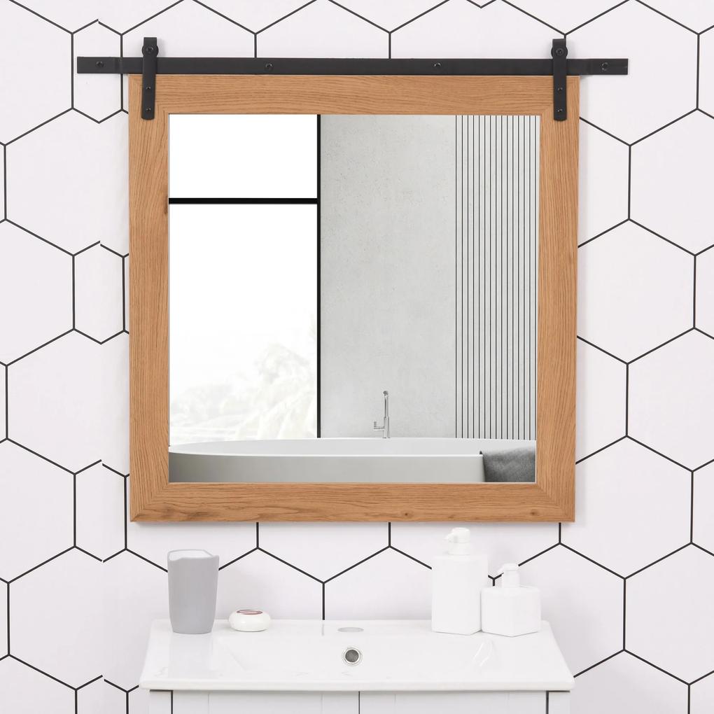 HOMCOM Espelho de banheiro montado na parede com desenho de porta deslizante de celeiro 84x2x74 cm Madeira e preto