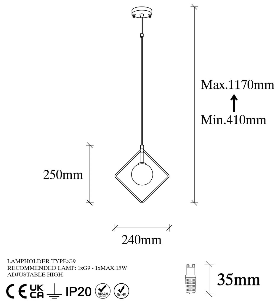 Candeeiro Suspenso Geometri – Preto e Branco – 24 x 12 cm
