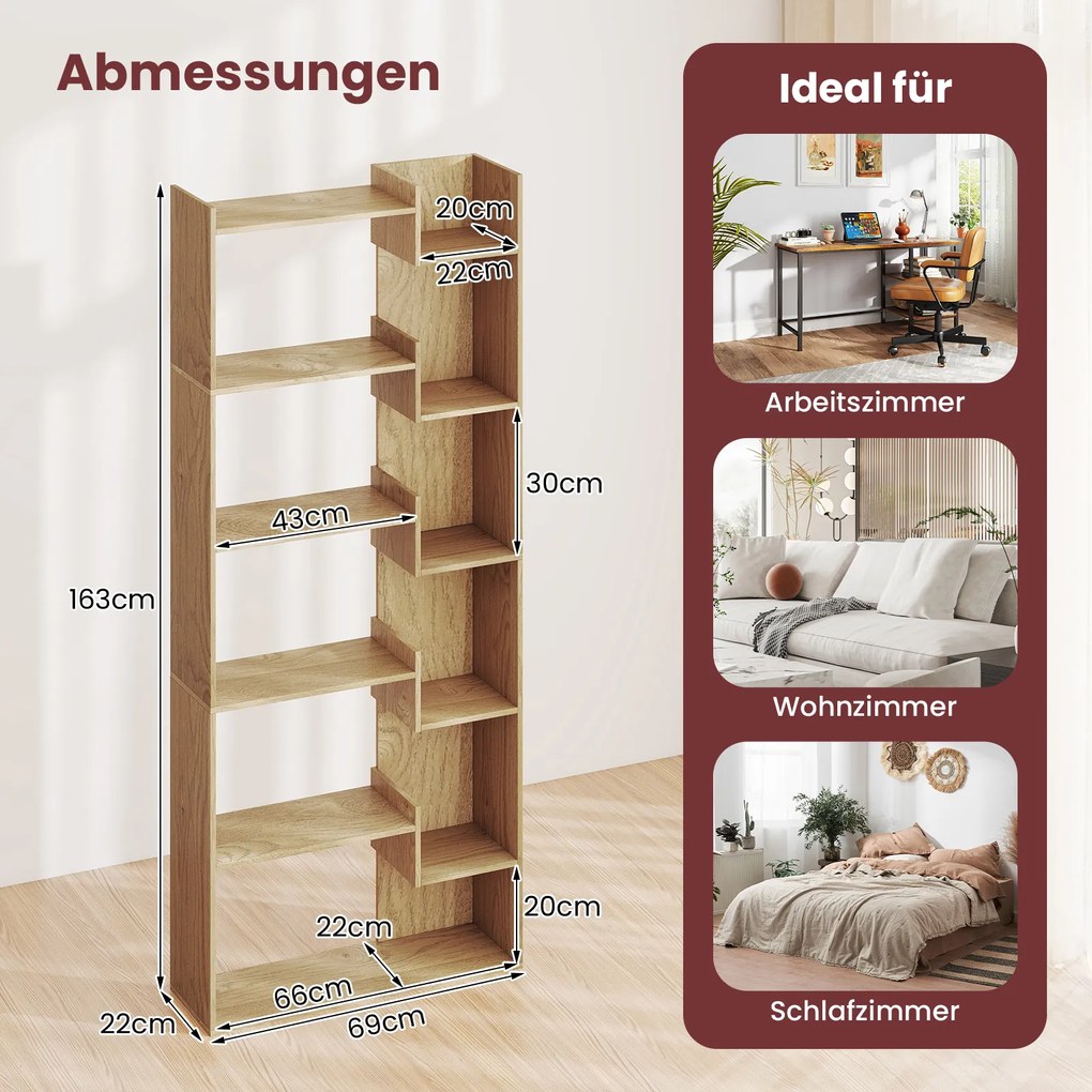 Estante para livros de 6 prateleiras 69 x 22 x 163 cm decorativa para arrumação Natural