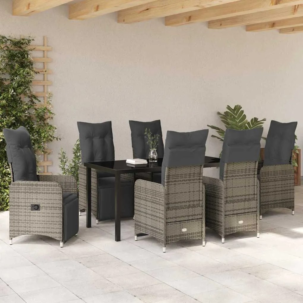 Conjunto de Jantar de Jardim 7 Peças com Almofadas em Ratan Sintético