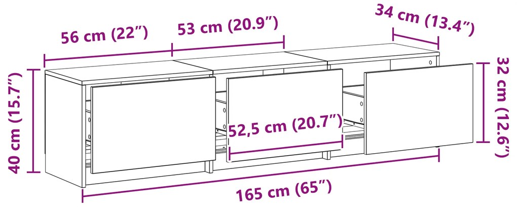 Gabinete de TV com LED Madeira Velha 162,5x34x40 cm Madeira Estruturad