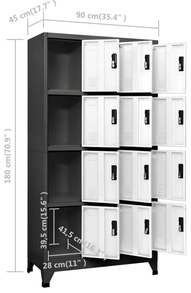 Cacifo aço 90x45x180 cm antracite e branco