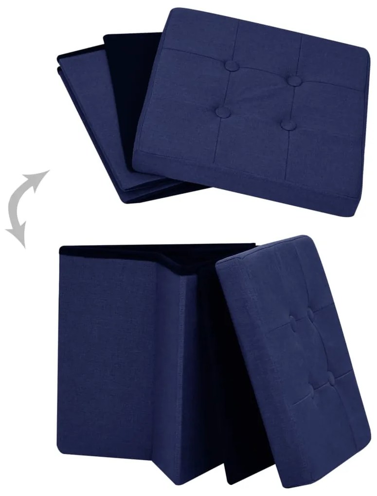 Bancos de arrumação dobráveis 2 pcs linho falso azul