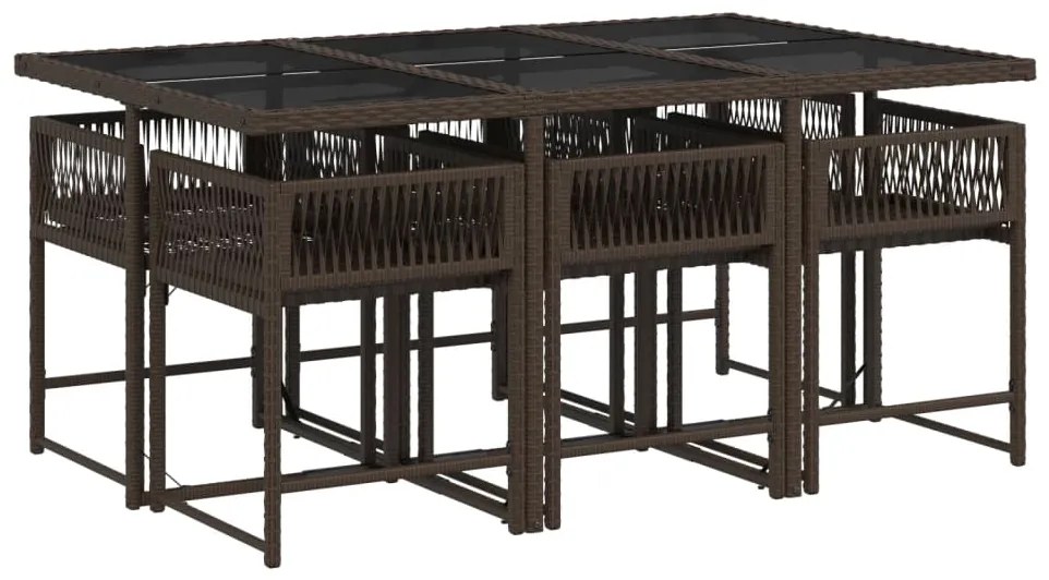 7 pcs conjunto jantar p/ jardim c/ almofadões vime PE castanho