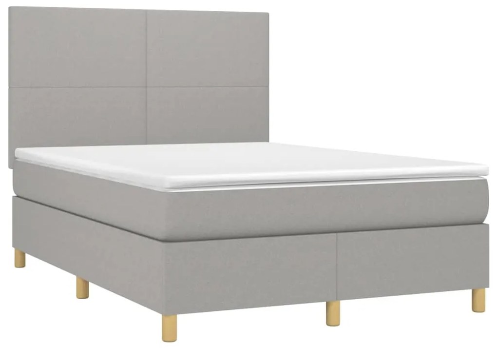 Cama box spring c/ colchão e LED 140x200 cm tecido cinza-claro