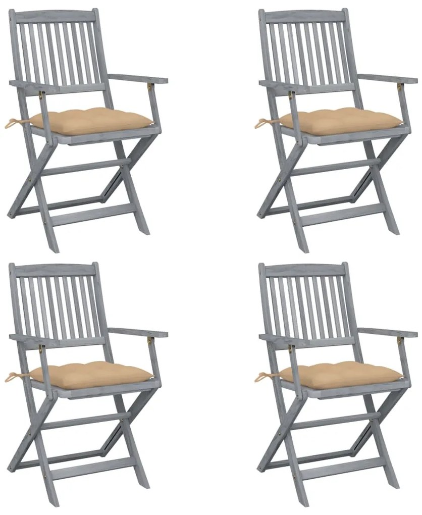 Cadeiras exterior dobráveis c/ almofadões 4 pcs acácia maciça
