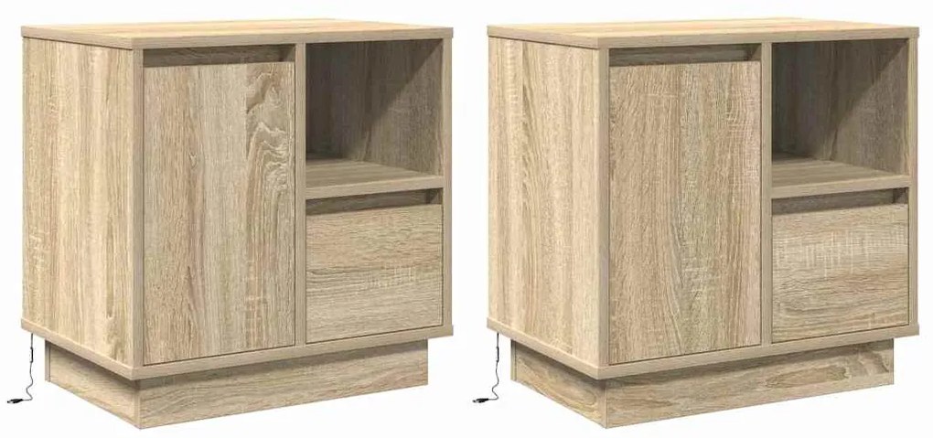 Armários de Cabeceira com LED 2 pcs Carvalho Sonoma 50x34,5x50 cm