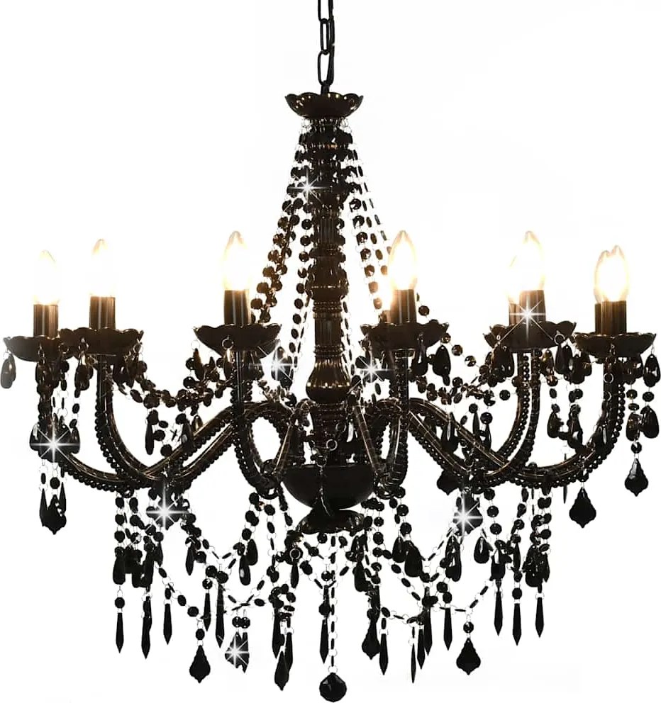 281609 vidaXL Lustre com contas lâmpadas 12 x E14 preto