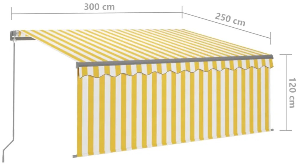 Toldo retrátil manual com estore/LED 3x2,5 m amarelo e branco