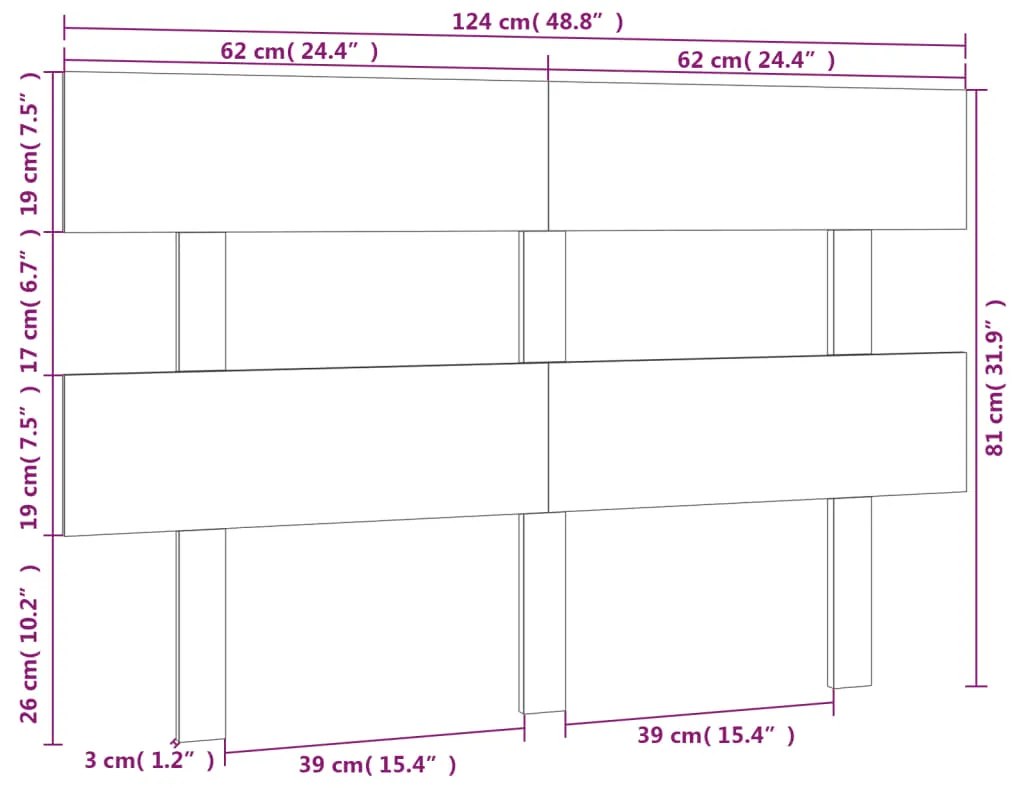Cabeceira de cama 124x3x81 cm pinho maciço cinzento