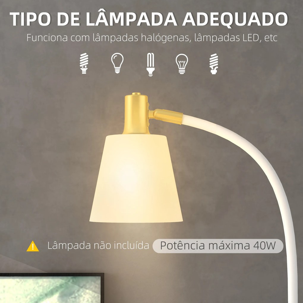 Candeeiro de Pé LED com Altura Ajustável Ecrã Interruptor para Sala de Estar Escritório Quarto 49x21x127-160 cm Branco e Dourado