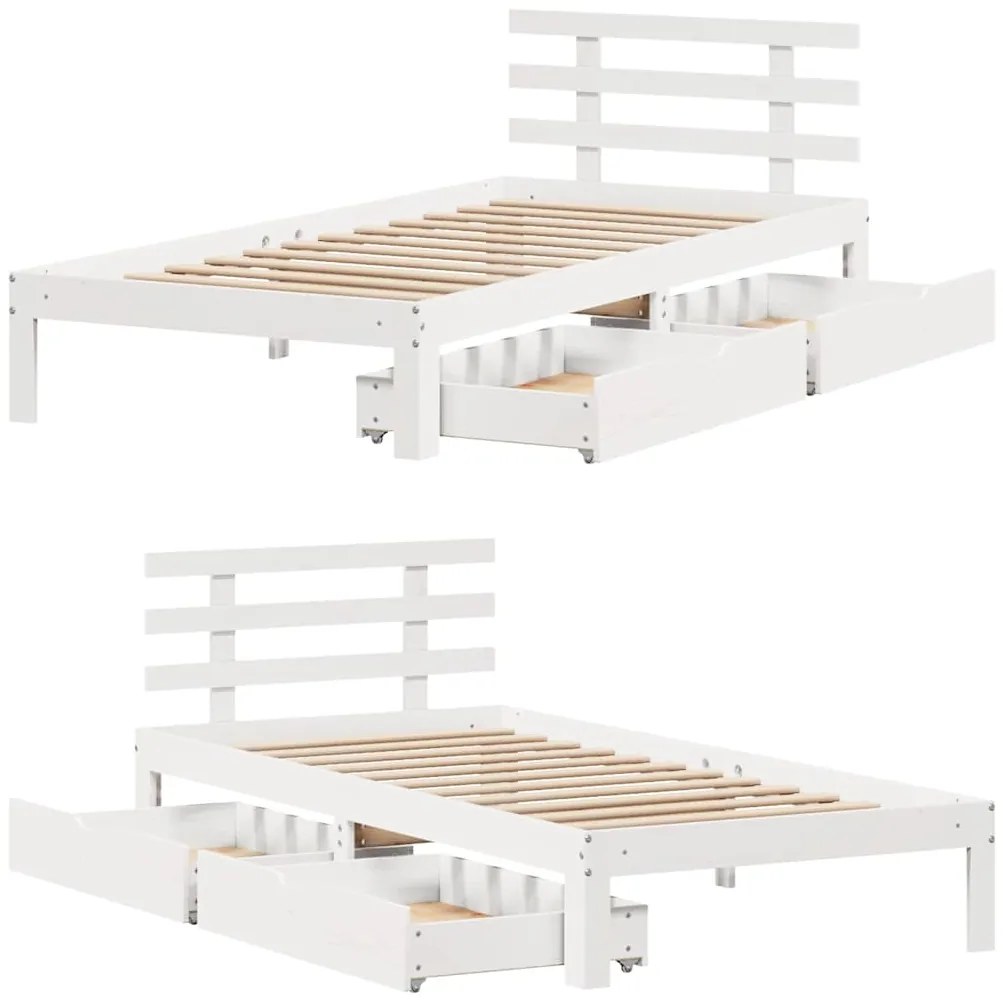 Estrutura de cama com gavetas 75x190 cm pinho maciço branco