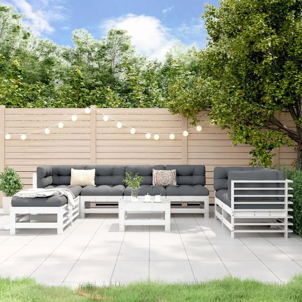 9 pcs conjunto lounge de jardim pinho maciço branco