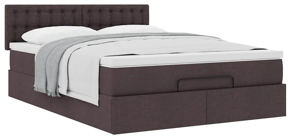 Cama otomana com colchão 140x190 cm tecido castanho escuro