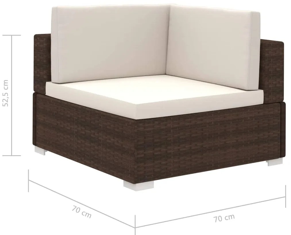 8 pcs conjunto lounge jardim c/ almofadões vime PE castanho