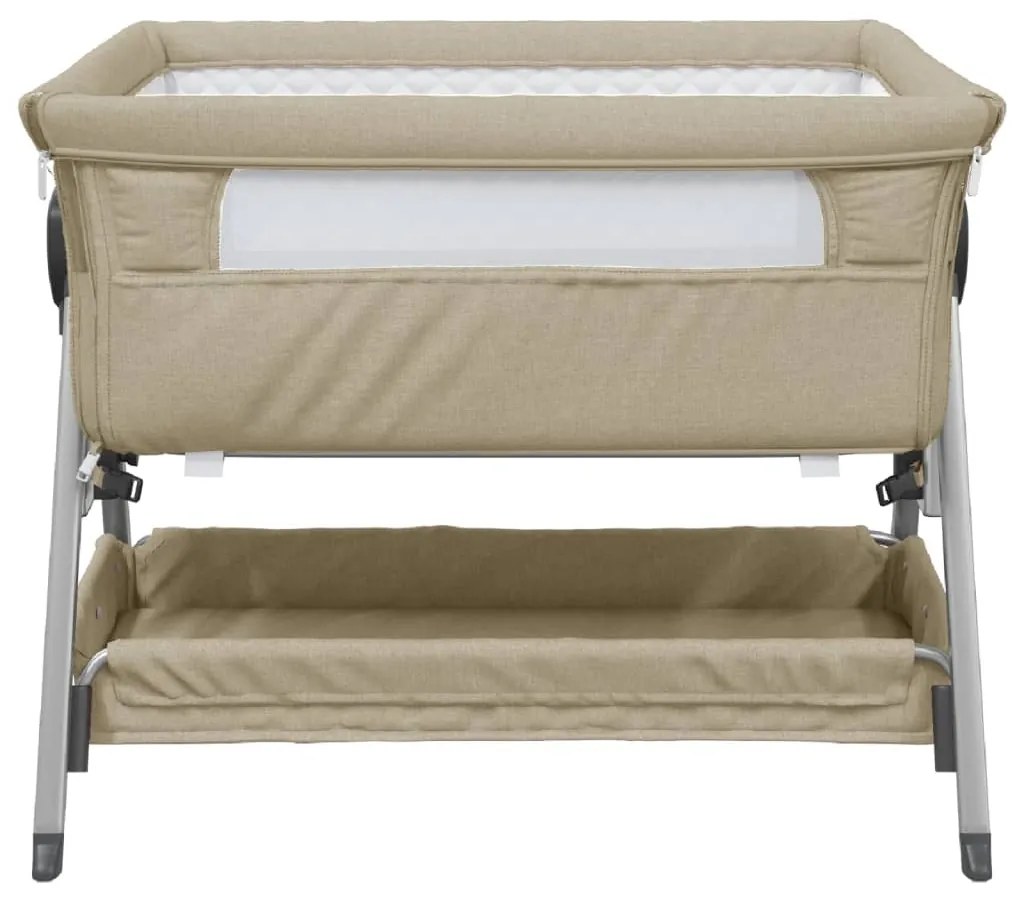 Cama de bebé com colchão tecido de linho cinza-acastanhado