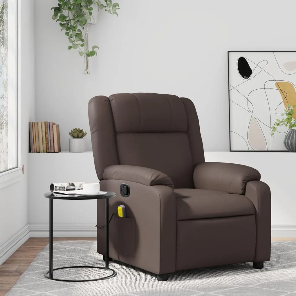 vidaXL Poltrona de massagens reclinável couro artificial castanho