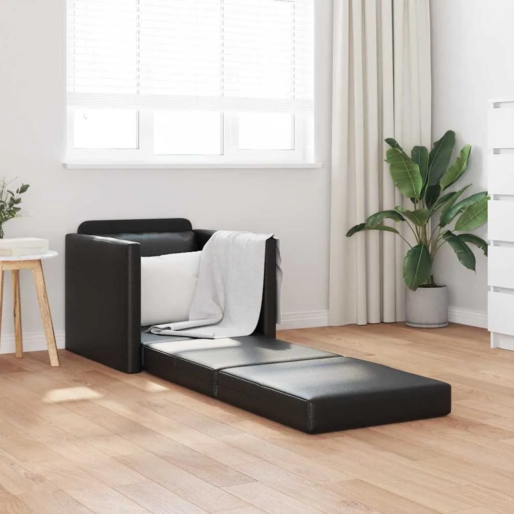 Sofá-Cama de Piso 2-em-1 Preto 74x77x81 cm Couro Sintético
