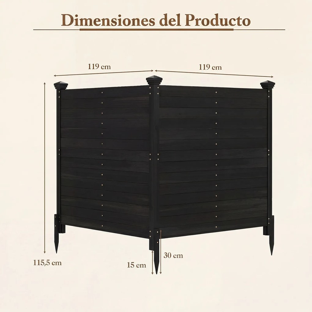 Biombos de privacidade para exterior 119 x 119 cm, 4 painéis com estacas metálicas, para ar condicionado e caixote do lixo de jardim, Preto