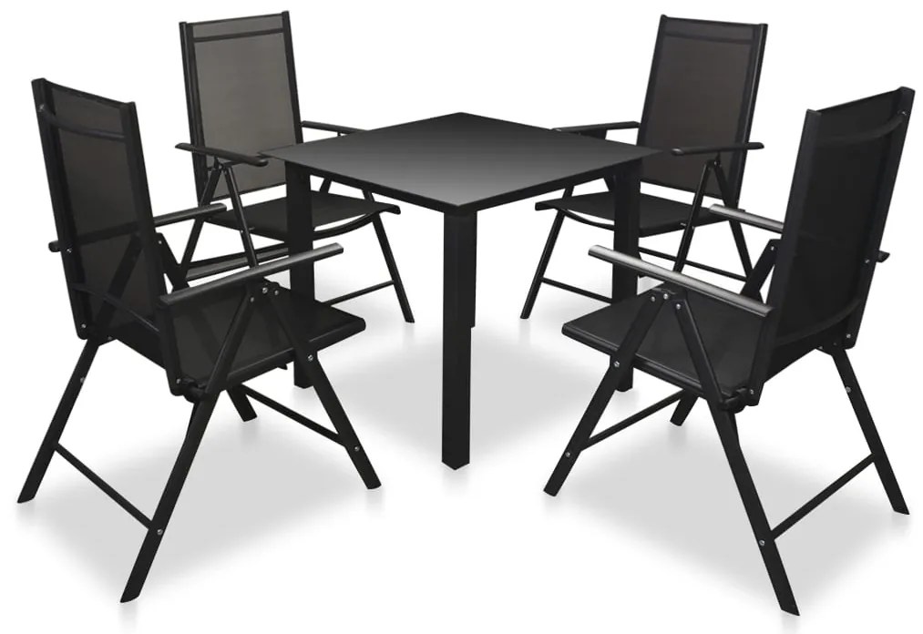 vidaXL 5 pcs conjunto jantar exterior c/ cadeiras dobráveis al. preto