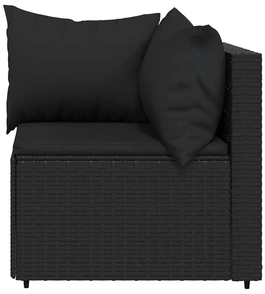 Sofás de canto p/ jardim c/ almofadões 2 pcs vime PE preto